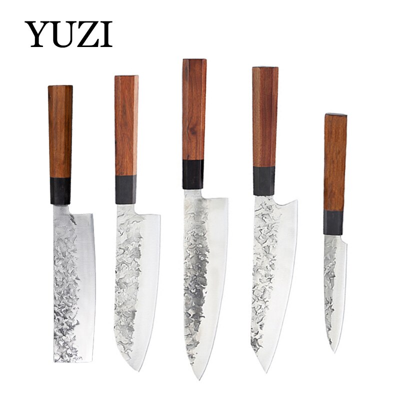 Yuzi Keukenmessen 5Pcs Set Gesmeed Koksmes Set Japanse Kiritsuke Mes Vlees Hakmes Snijden Mes Koken Tool