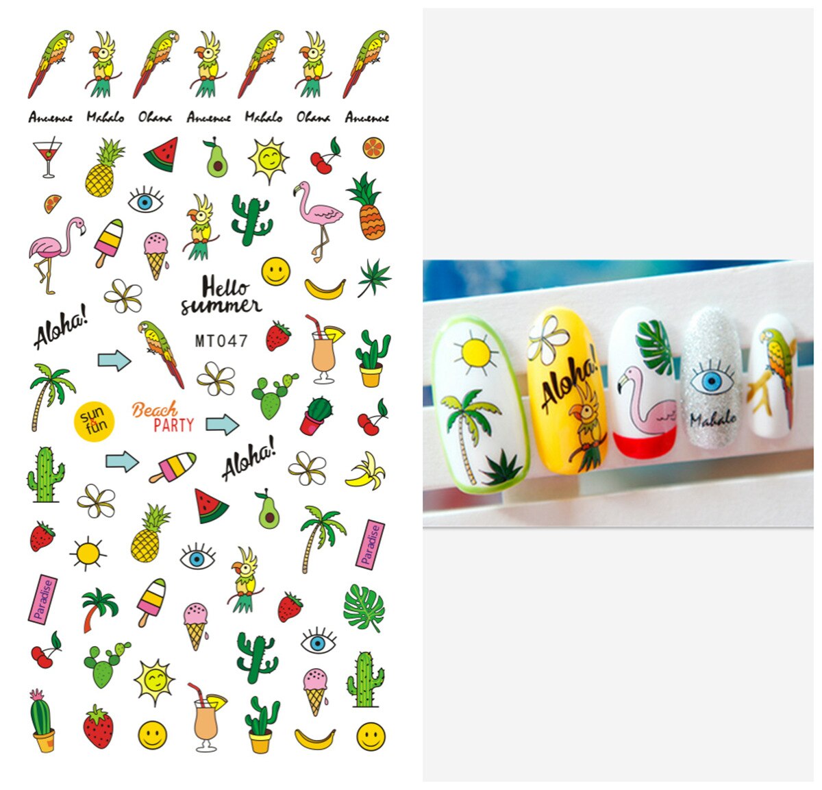 1pcs Nail Art Stickers Flamingo Coconut Tree Adhesive Nail Art Decorations Summer Beach Series Nail Stickers