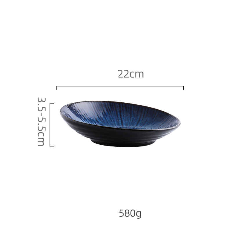 Blue Color Ceramic Tableware Home Flat Plate Deep Steak Dish Breakfast Dinner Plate Big Bowl Dinnerware Set Dish SetDinnerware: Oblique Plate M