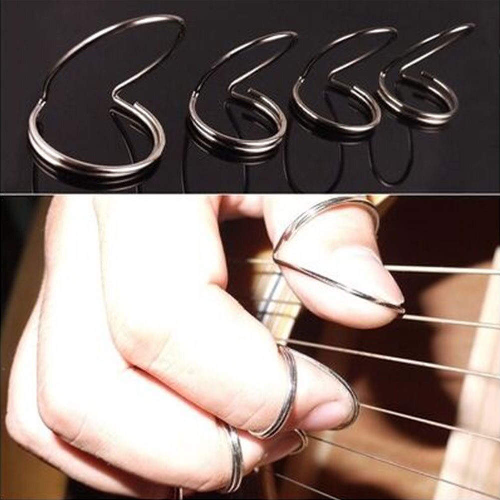 Púas de guitarra de 4 Uds., anillo de Metal de protección, púas de dedo pulgar para guitarra bajo
