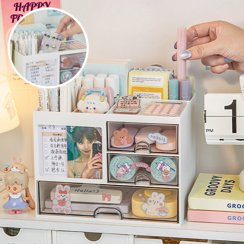 MELStorage-Boîte de Rangement de Bureau Transparente, Porte-Stylo Multifonction T1, pour Étudiant