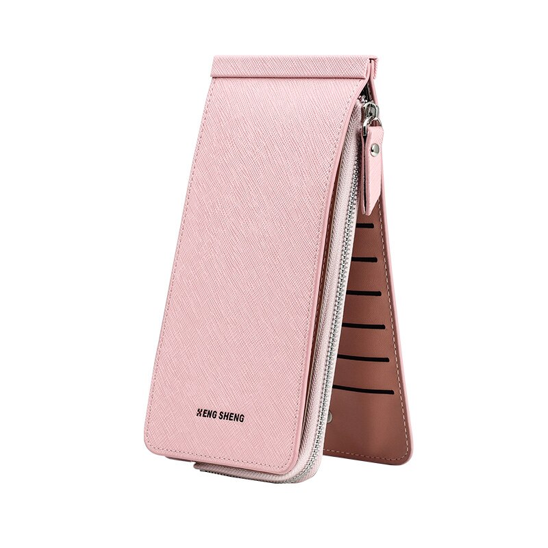 Women Business Phone Credit Card Holder Woman Long Wallets Female Bag Purses Pocket Cardholder Lady zipper clutch wallet: Light pink