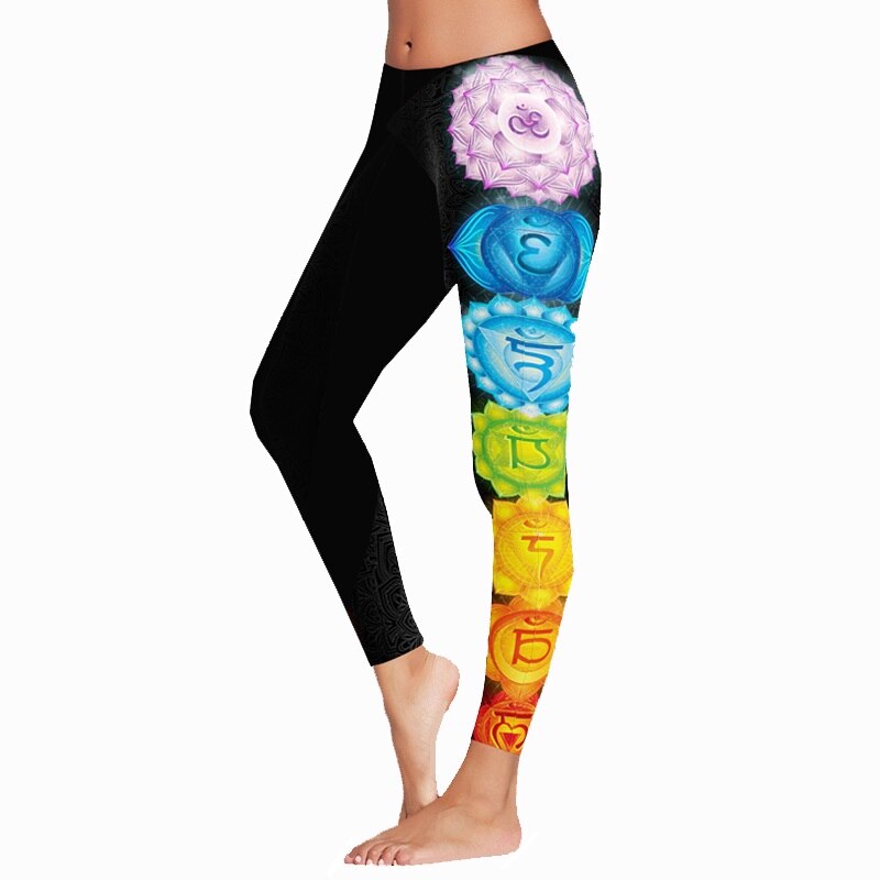 JIGERJOGER Winter Thick fabric Egypt Indian style Lotus Floral black Mandala Leggings Plus size XL Women Athletic Yoga pant: Black / XL