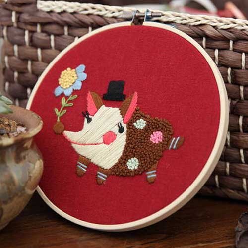 Cartoon Animal Embroidery Kit with Bamboo Hoop DIY Needlework Cross Stitch Handmade Kit for Beginner Sewing Art Home Decor: 1