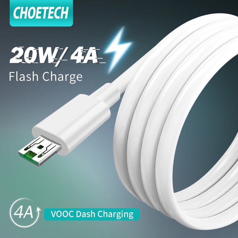 Choetech 4a cabo micro usb rápido, cabo micro usb para samsung s7 xiaomi redmi note 5 pro 4 cabo usb vooc de carregamento rápido cabo para oppo r15 r11s