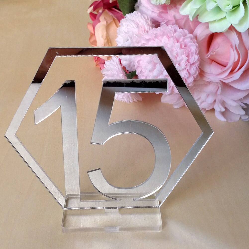 Hexagon Table Number Signs for Birthday Party Wedding Decor Seat Card Craft Party Silver or Gold Acrylic Geometric Number