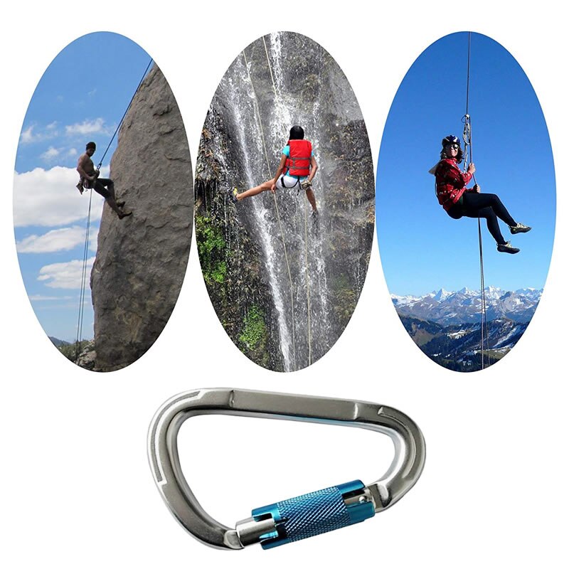 Mosquetón de aluminio con bloqueo automático, hebilla en forma de D para escalada en roca, Yoga, hamaca, Camping, senderismo, deportes al aire libre, 25KN