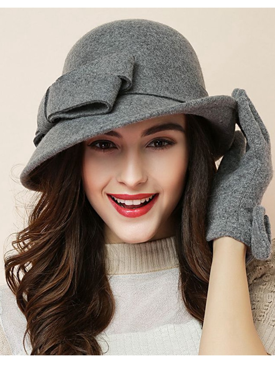 Kvinder fest formelt hovedbeklædning dame vinter asymmetrisk sløjfe 100%  uldfiltede hatte