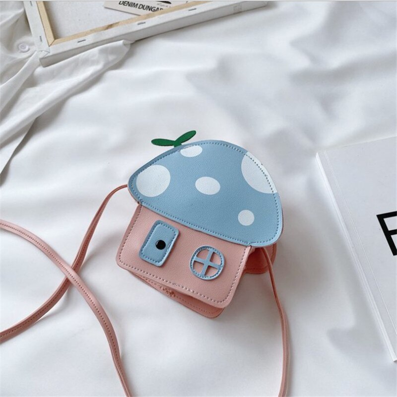 Mini Kids School Bag Cartoon Mushroom High-End PU Unisex Shoulder Bags Pink Candy Change Handbag: pink