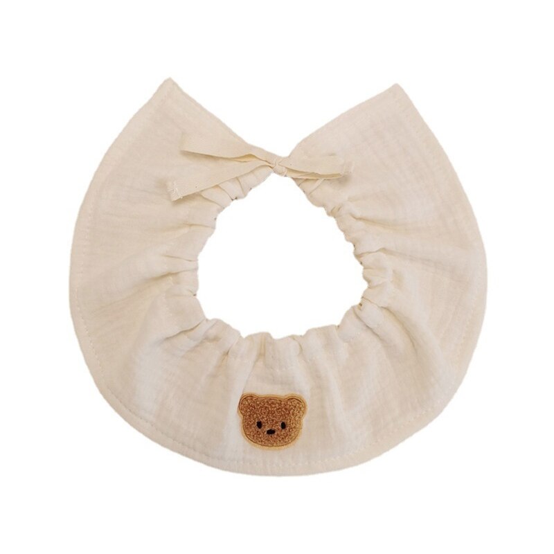 D7YD Cartoon Bear Lace up Burp Cloth Baby Feeding Bib Bandana Scarf Handkerchief 4 Layers Soft Cotton Gauze Saliva Towel