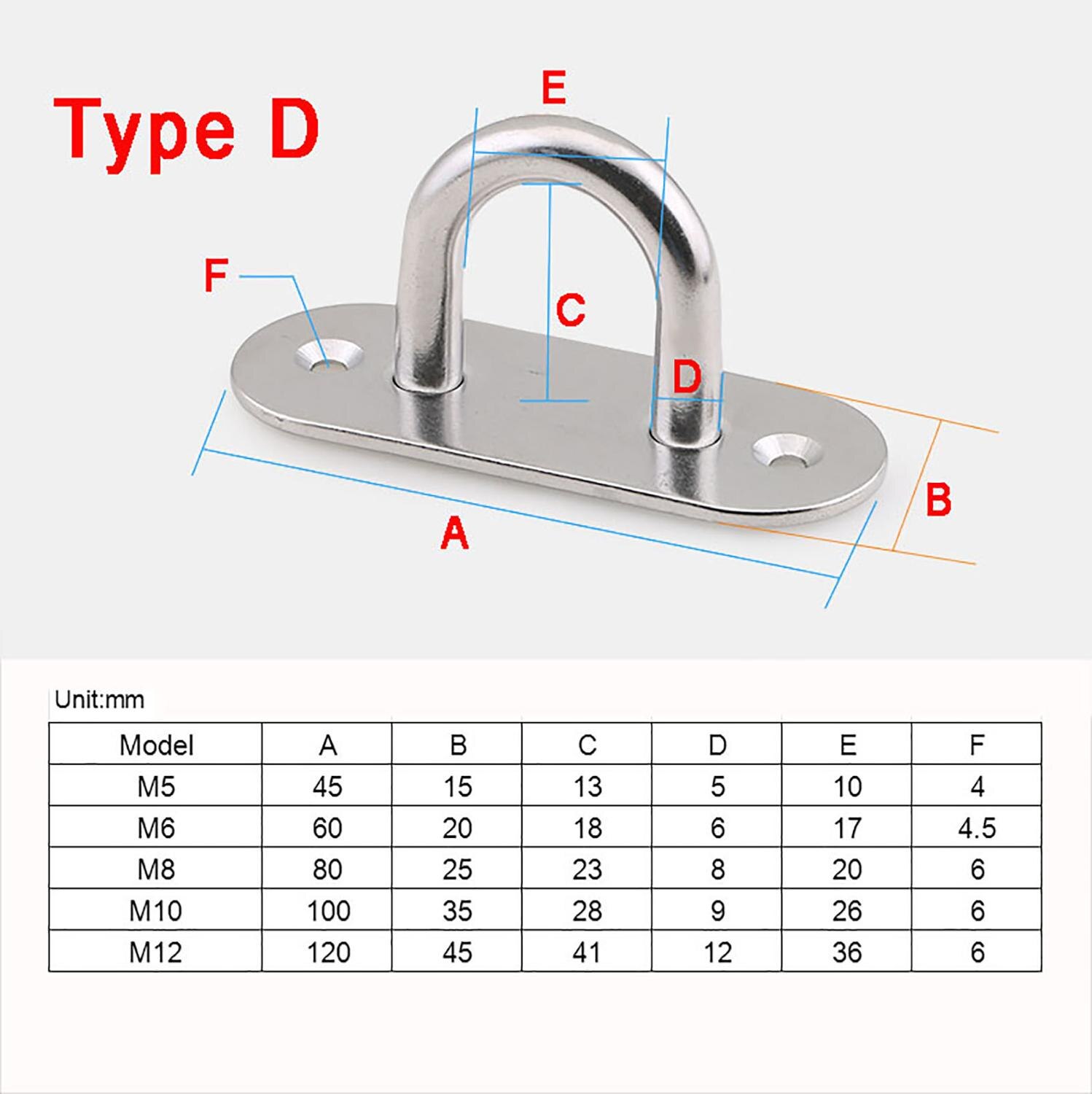 1Pcs Pad Eye Plate Staple 304 Stainless Steel Ring Hook Loop U-Shaped Screws For Boat Hammock M5 M6 M8 M10 M12: Type D / M12