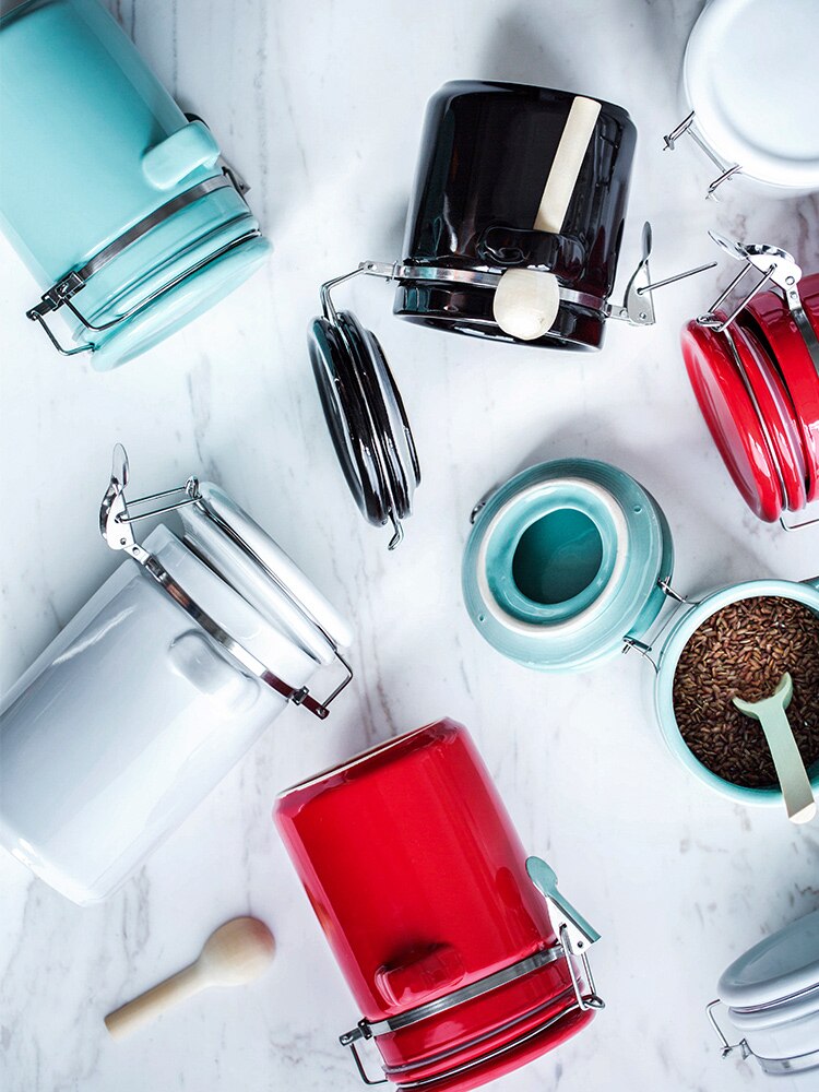 Keramik Verschlossenen Dosen Mit Deckel Löffel Solide Tee Kaffee Lebensmittel Lagerung Panzer Manuelle Stil Küche Lagerung Glasglas Dekorative Können ZL341