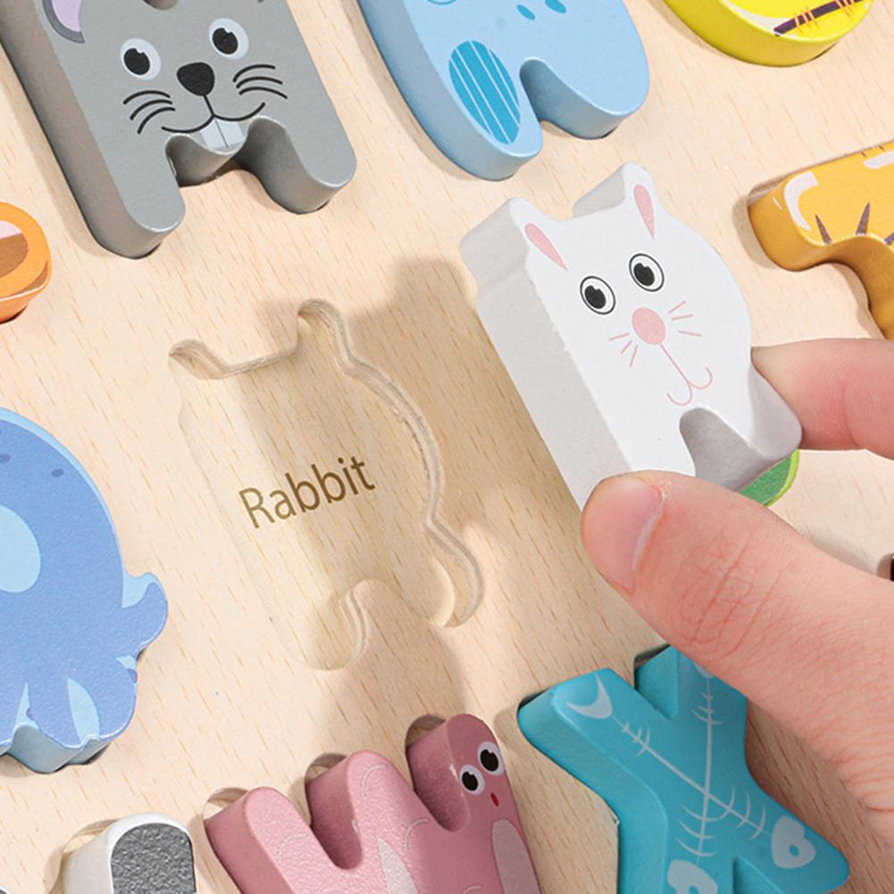Houten 26 Brief Animal Blok Puzzel Vroege Educatief Kinderen Peuter Game Toy Kids Educatief Speelgoed Voor Kinderen