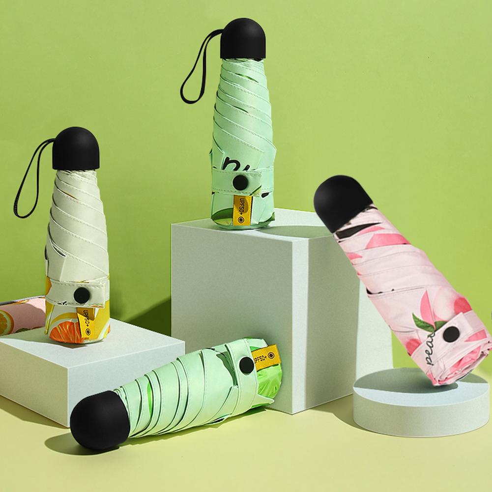 Mini paraguas plegable de vinilo para mujer, sombrilla de bolsillo Anti-UV, portátil, con caja de almacenamiento, 5 pliegues