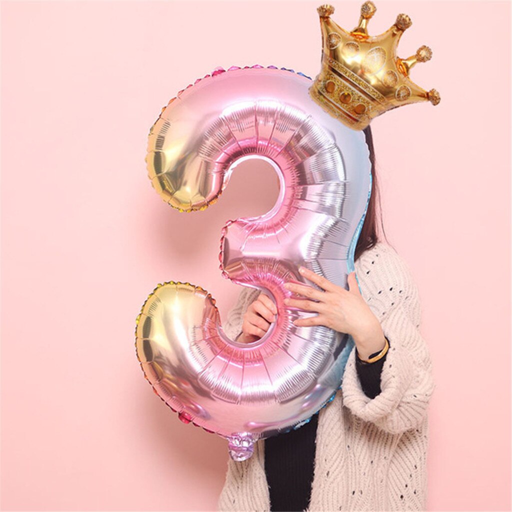 Crown Number Foil Balloons Number Ballon Happy Birthday Party Decoration 32 Inch Party Decorations Adult Wedding Kids Toy