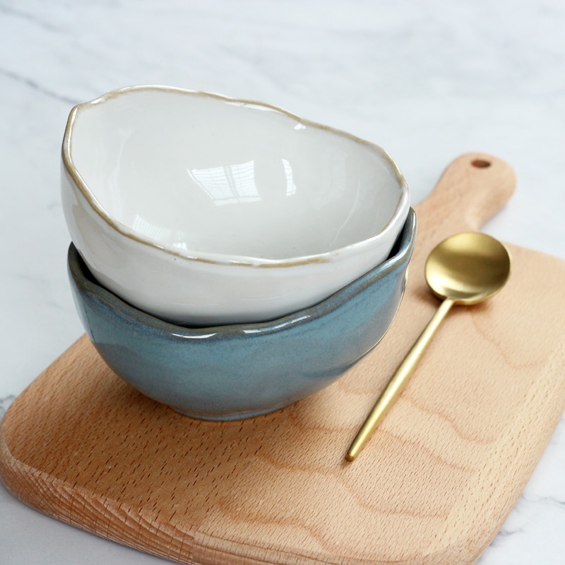 Vajilla de cerámica nórdica creativa, cuencos irregulares, plato para ensaladas, juego de platos para ensaladas y frutas hecho a mano, estilo japonés