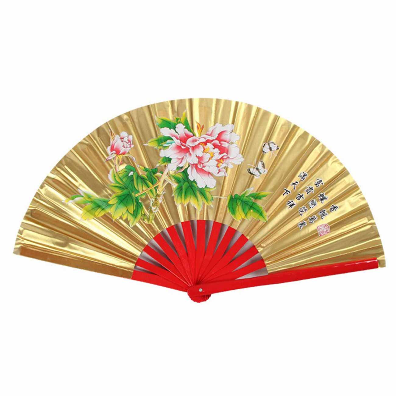 Hand Fan Wedding Bridal Party Folding Chinese Bamboo Cloth Hand Held Dance Fan Cool: Yellow