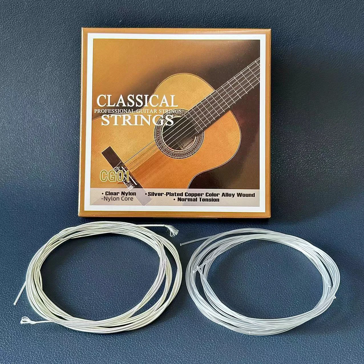 Cordes de guitare classique - Basses à noyau en nylon - Alliage de cuivre plaqué argent - Tension normale / Jeu de 6 cordes (028-043)