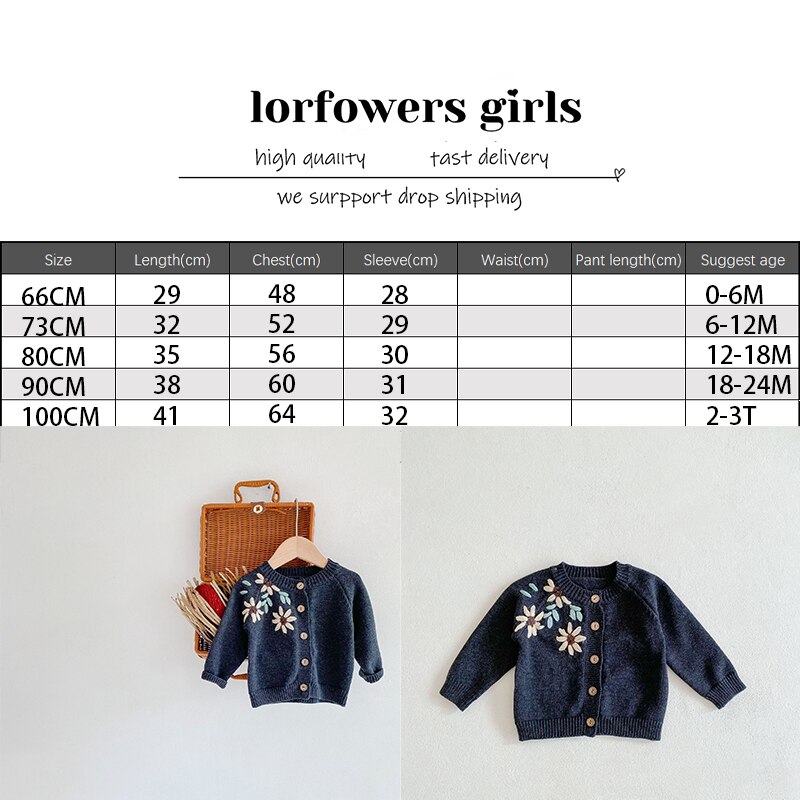 Abrigo bordado de flores para bebé, cárdigan de punto de , chaqueta informal para niña, ropa para niño pequeño, suéteres, ropa para bebé
