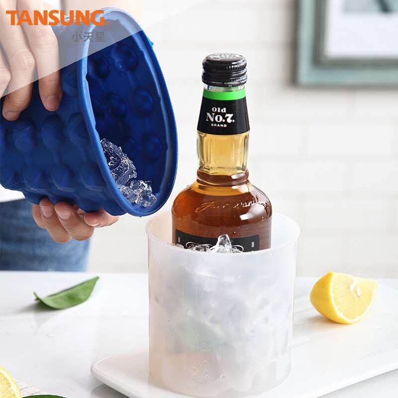 Outdoor round plastic ice bucket with lid Silicone ice bucket Bar double-layer champagne wine beer bucket