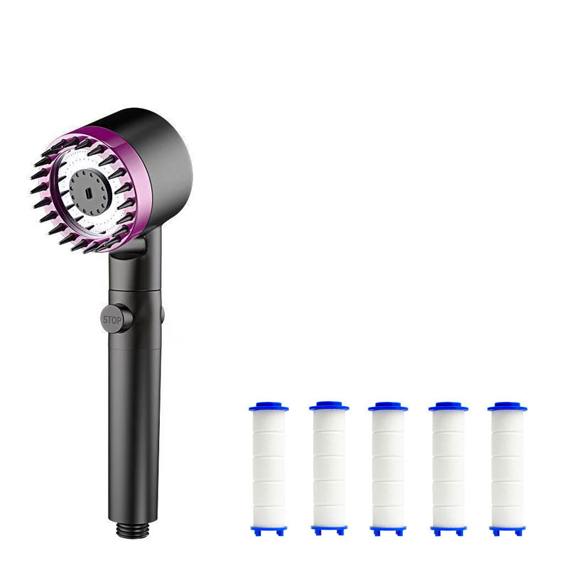 Filtro de ducha, cuatro modos, accesorios de baño, cabezal de masaje, cabezal de ducha lleno para cabezales de ducha, perillas, piezas de duchas, accesorio para el hogar: Púrpura