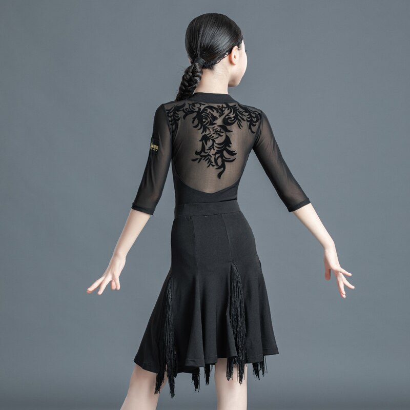 Children Latin Dance Dress Girls Competition Performance Costumes Girls Dress Tassel Skirt Latin Ballroom Dance