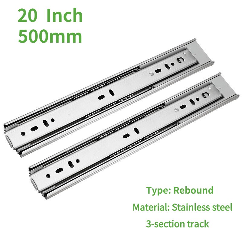 Stainless Steel Drawer Slides Three-section Rebound Slides Furniture Cushioning Damping Slides Smooth and Silent Slides: silver 20 inch 50cm