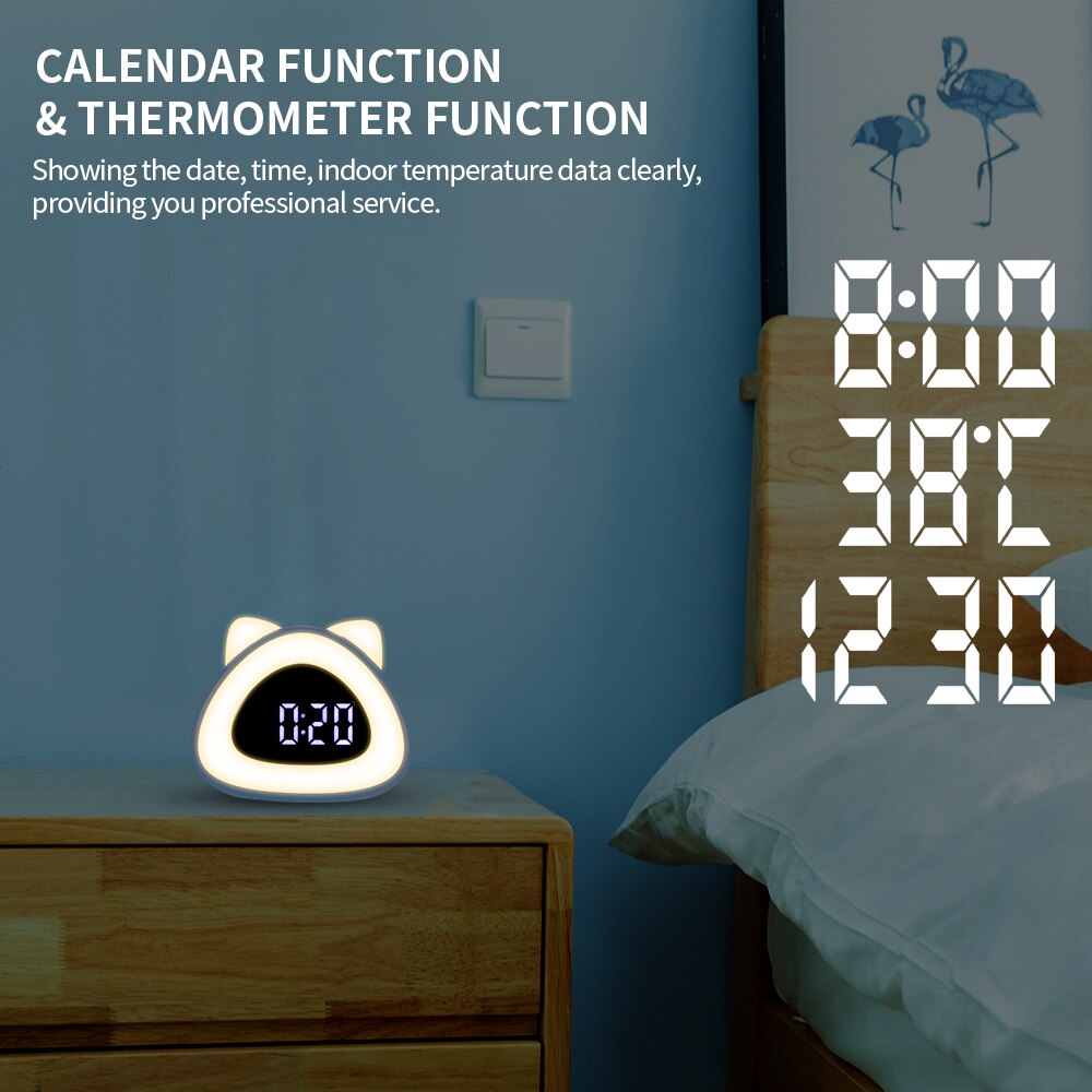 Cat Wake-Up Clock Cat Wake-Up Light Thermometer Led Light Bedside Clock Lamp For Multifunctional Cat Light Sound Controlling
