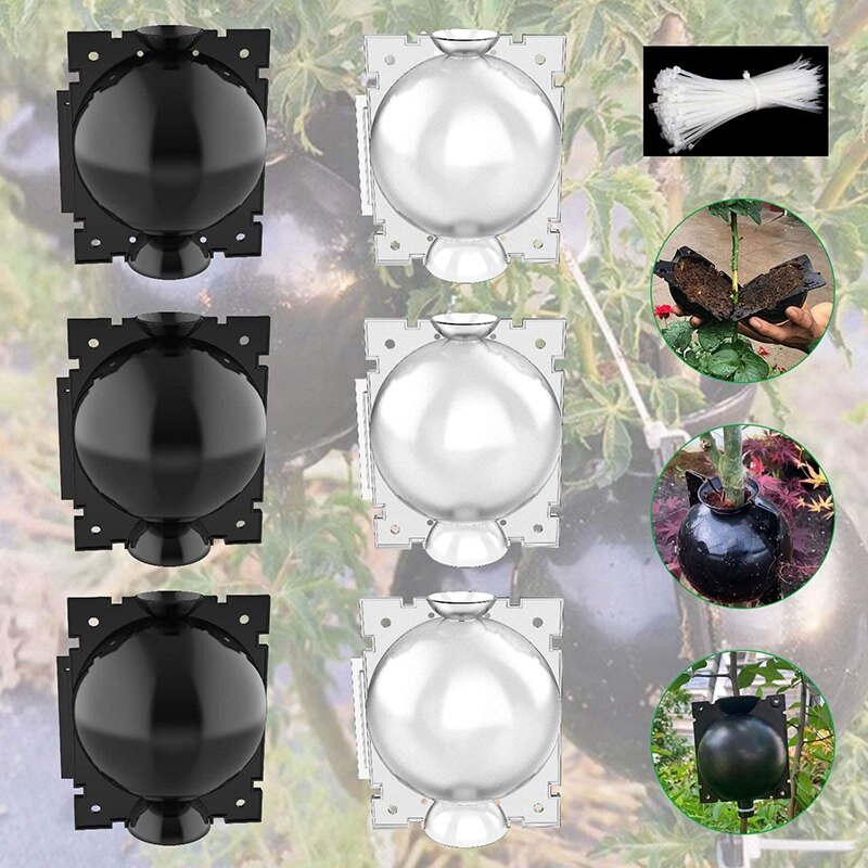 AA99 -Plant Root Growth Box High Pressure Plant Air Layered Pod Propagation Ball, Plant Grafting Box 3 Black + 3 Transparent