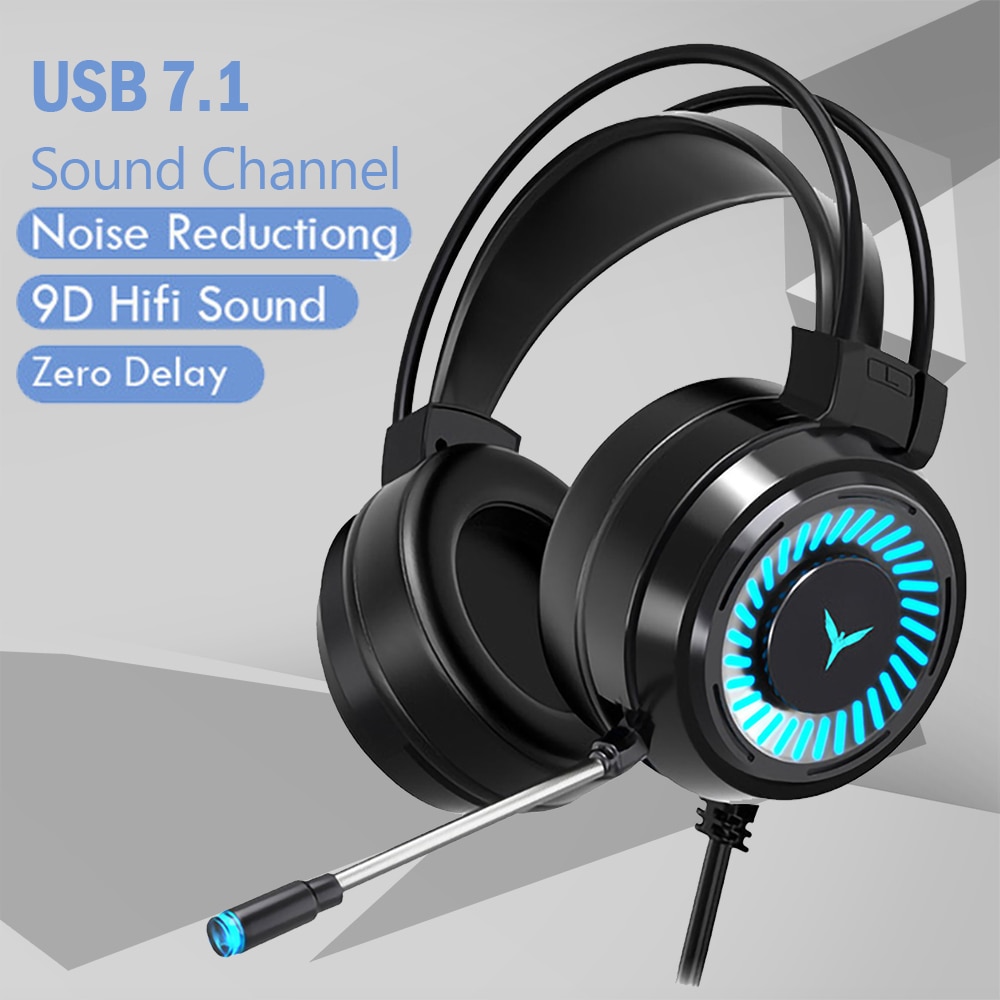 Gaming Headsets USB 3.5 Gamer Headphones Surround Sound Stereo Wired Earphones Microphone Colourful Light PC Laptop Game Headset