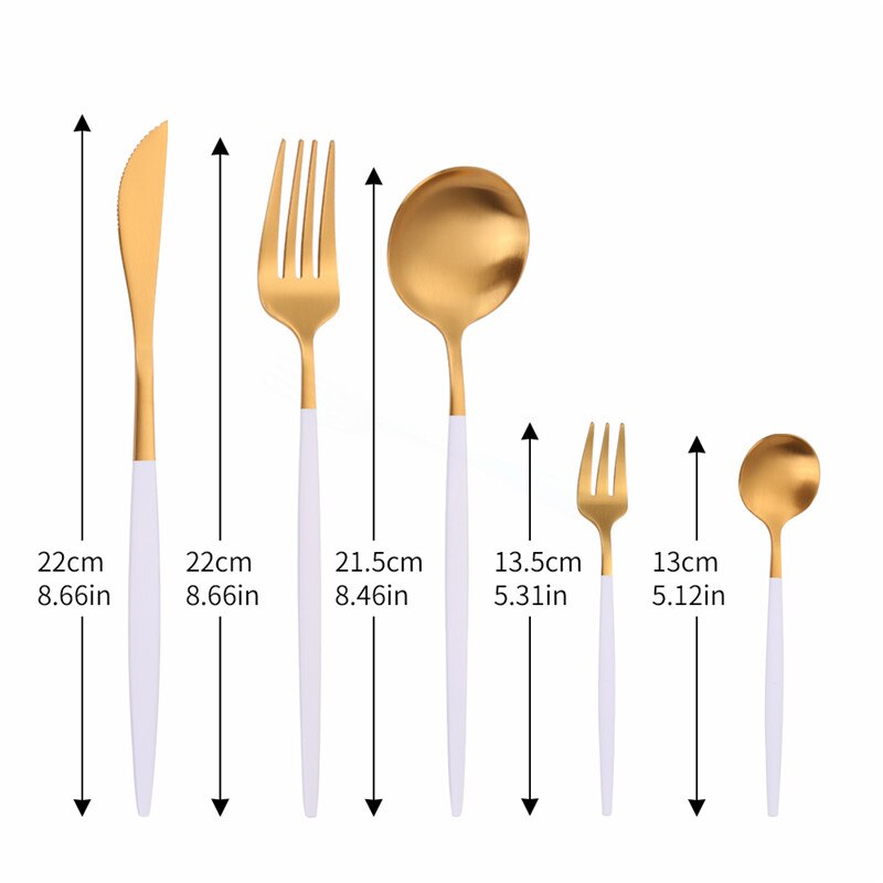 30 Pcs Matte Flatware Tableware Fork Knive Spoon Stainless Steel White Golden Cutlery Set Home Kitchen Tableware Set Dinnerware
