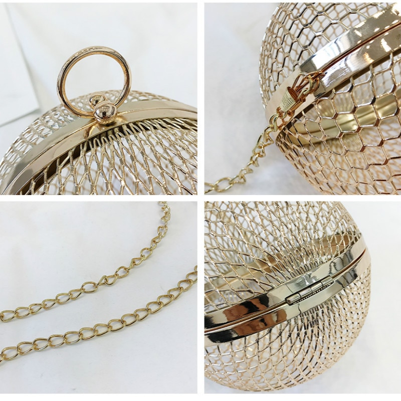 Moda oco bolsas de ombro feminino requintado metal cadeias redondas crossbody sacos para mulheres alta qualidade mini senhora mensageiro saco