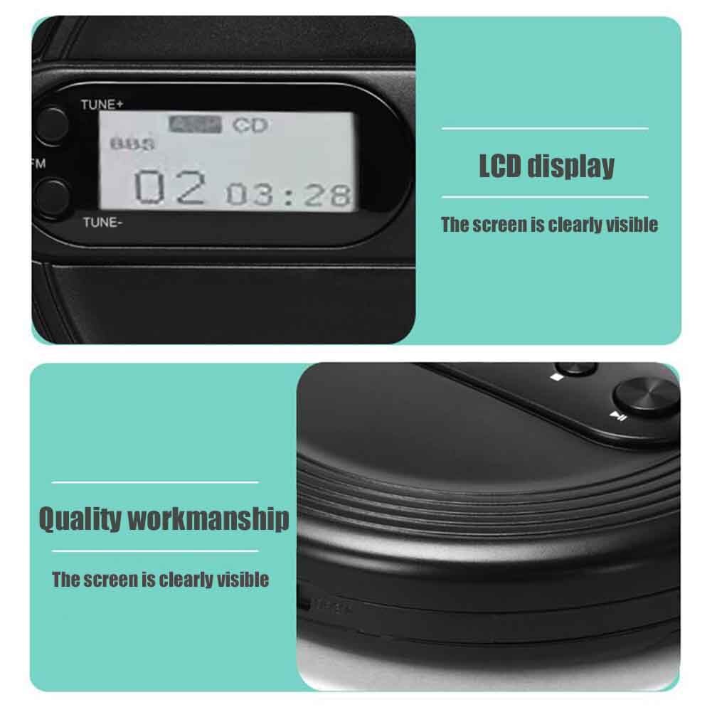 Portable CD Player Prenatal Education Anti Skip Protection FM Radio English Learning Stereo Earbuds Kids Adults Music Black