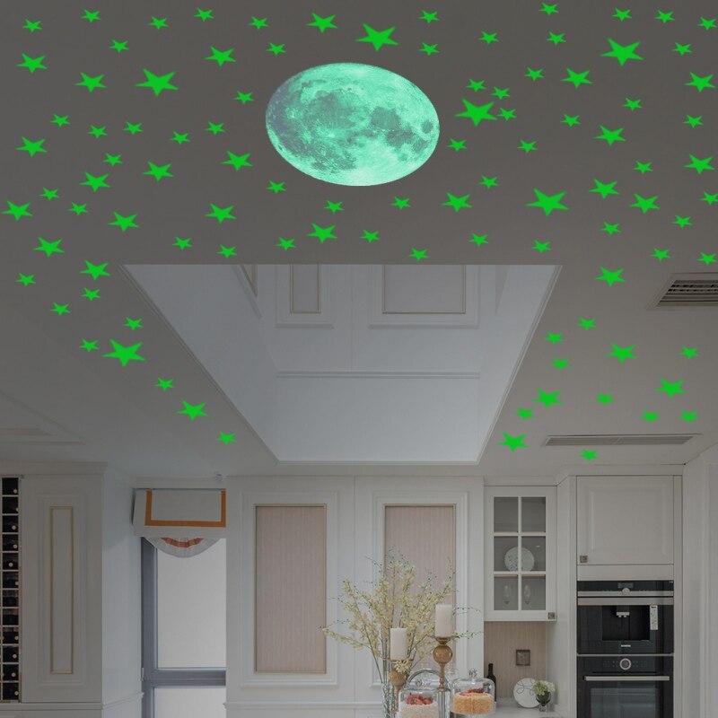 Little Deco Muursticker kinderkamer wandtattoo volle maan rond wanddecoratie speelkamer sticker maan kinderen muursticker wandafbeelding zelfklevend sterren DL702-4