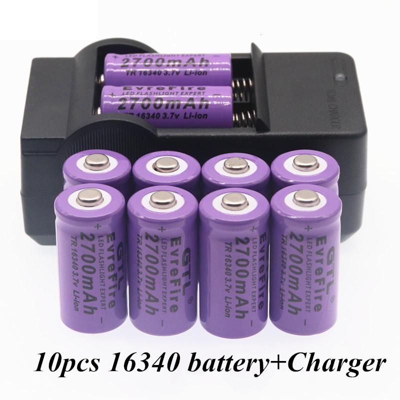 100% Originele 16340 Batterij CR123A 16340 Batterij 2700Mah 3.7V Li-Ion Oplaadbare Batterij + 16340Charger