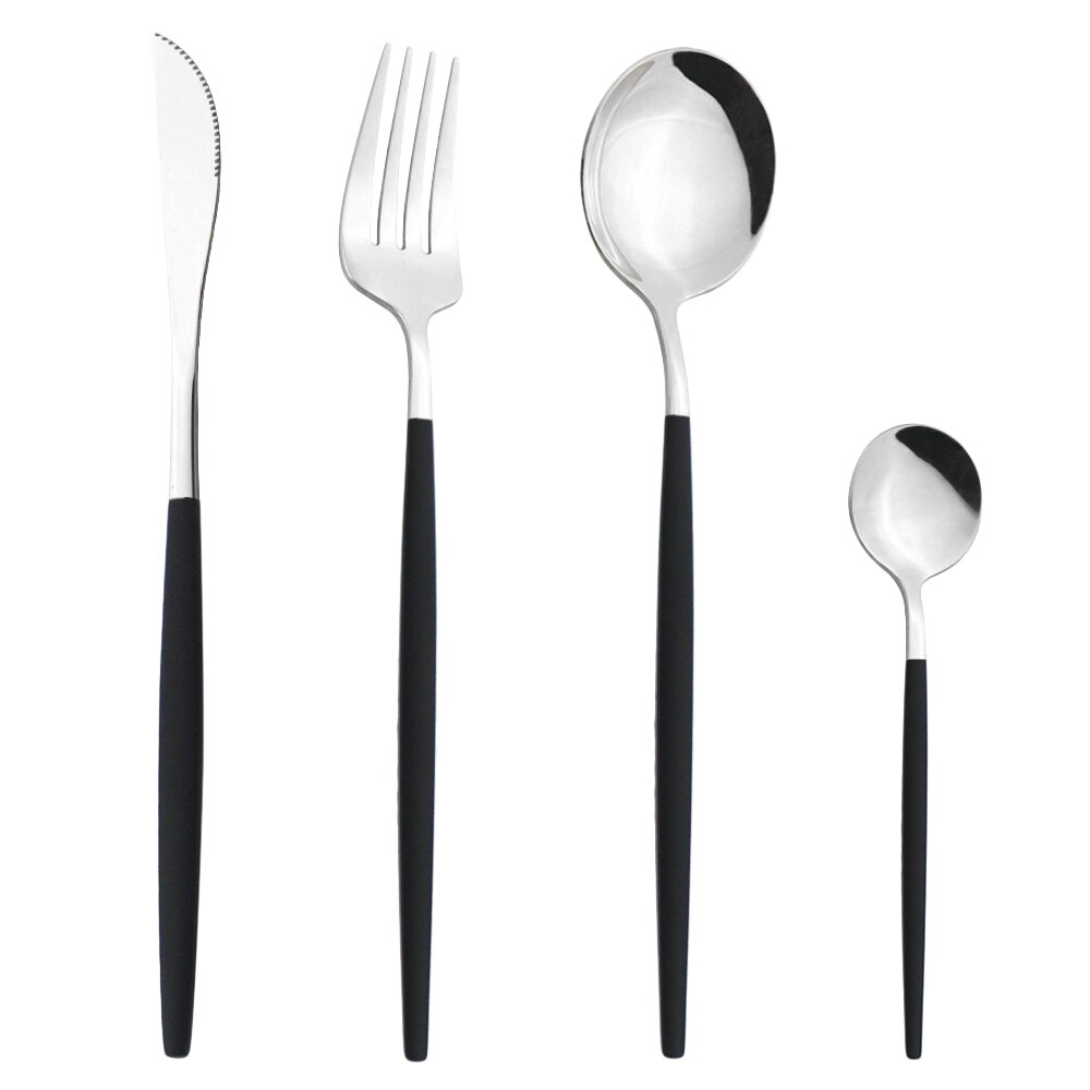 Schwarz Silber Besteck Set Abendessen Messer Dessert Gabel Löffel Stäbchen Geschirr Set Edelstahl Besteck Küche Geschirr: 4Pcs Black Silver
