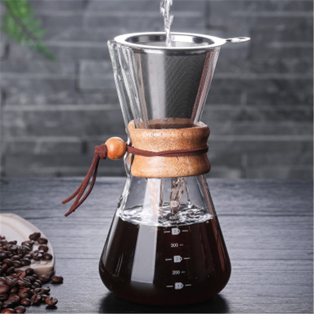 Cafetière en verre 400/600/800ML goutteur Moka cafetière percolateur Barista outils expresso bouilloire manuelle théière avec filtre: 600ML Have Filter