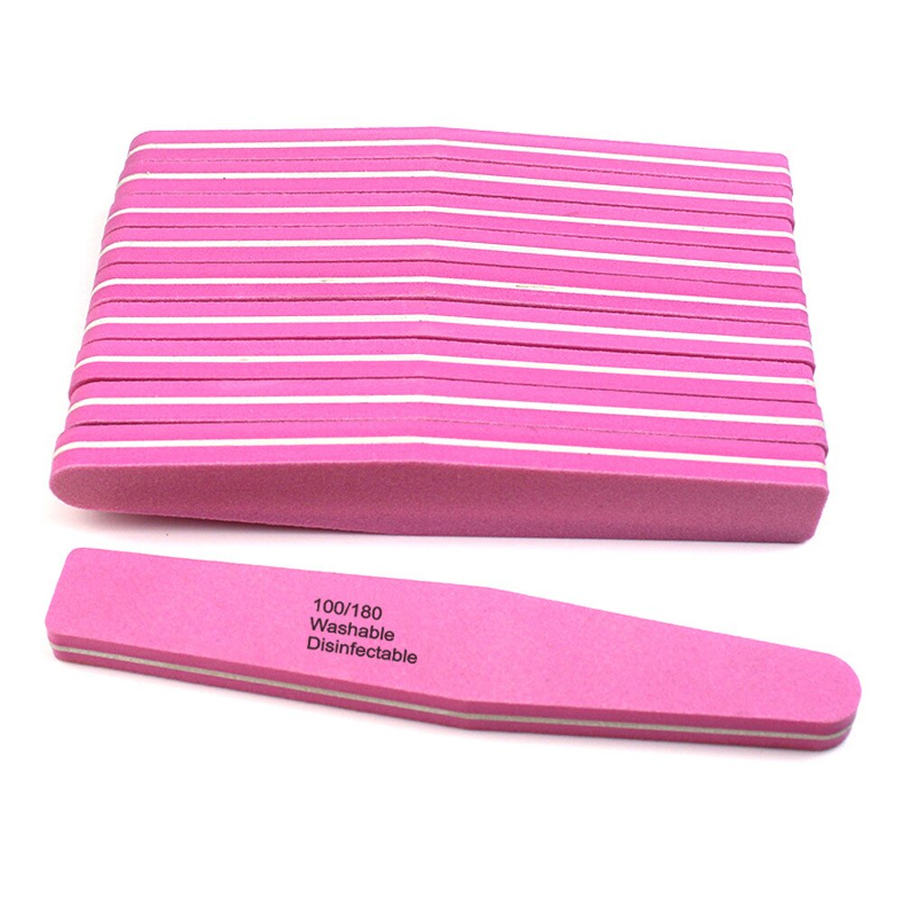 10 Stuks Nail File Buffer Double Side Wasbare Polish Spons Board 100/180 Trimmer Lime Buffer Nail Art Polijsten Manicure Gereedschap: Pink