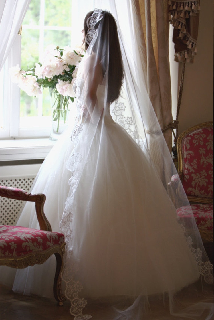 5m Wedding Veil 5 Meters Long Bridal Head Veils Top Cathedral Veil Ivory White Color Lace Women Wedding Accessories