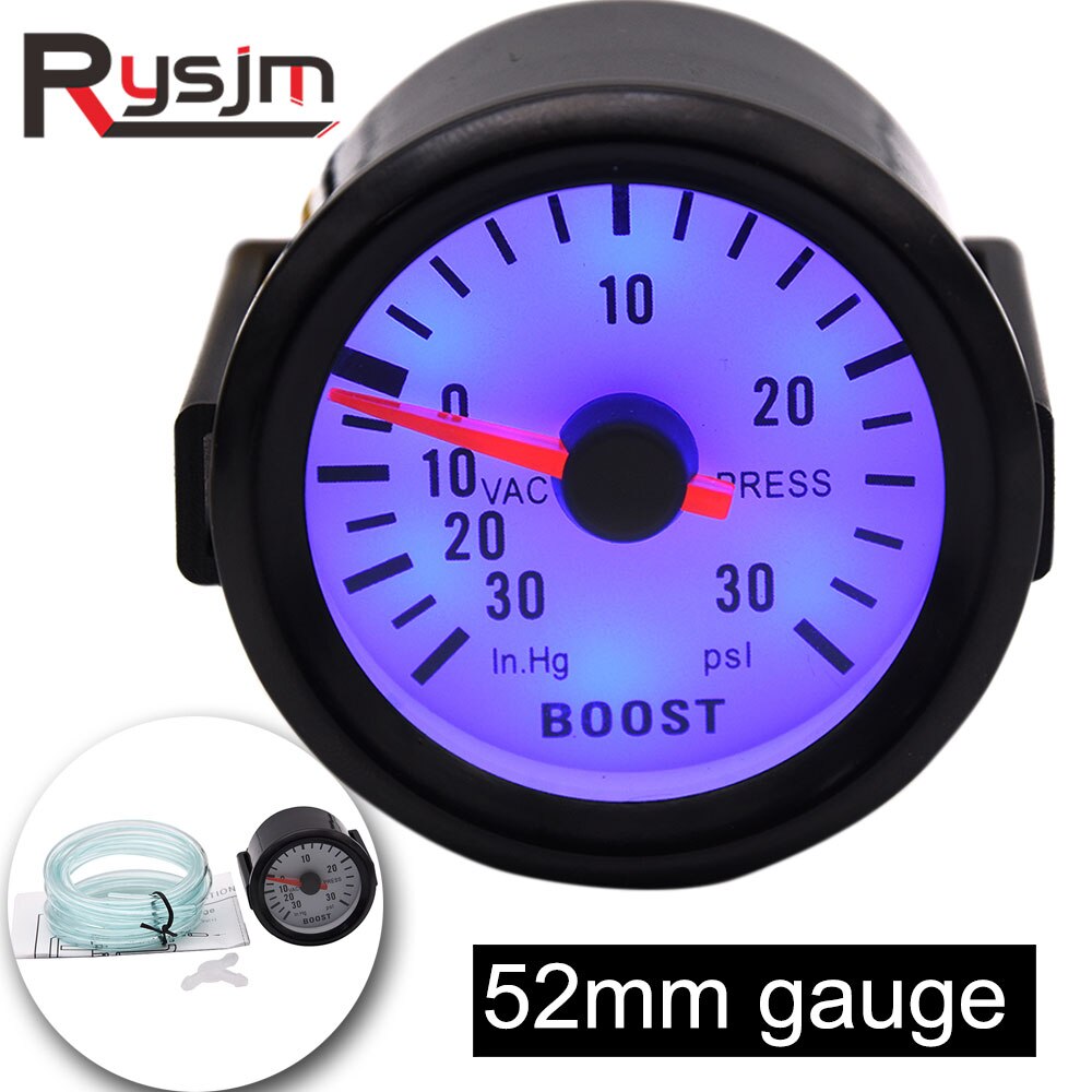 Auto Meter Boost Gauge 2 "52Mm Bar Turbo Boost Gauge -1 ~ 2 Bar / -30 ~ 30 Psi Vacuüm Druk Meter Voor Auto Blauw Licht Zwarte Rand 12V