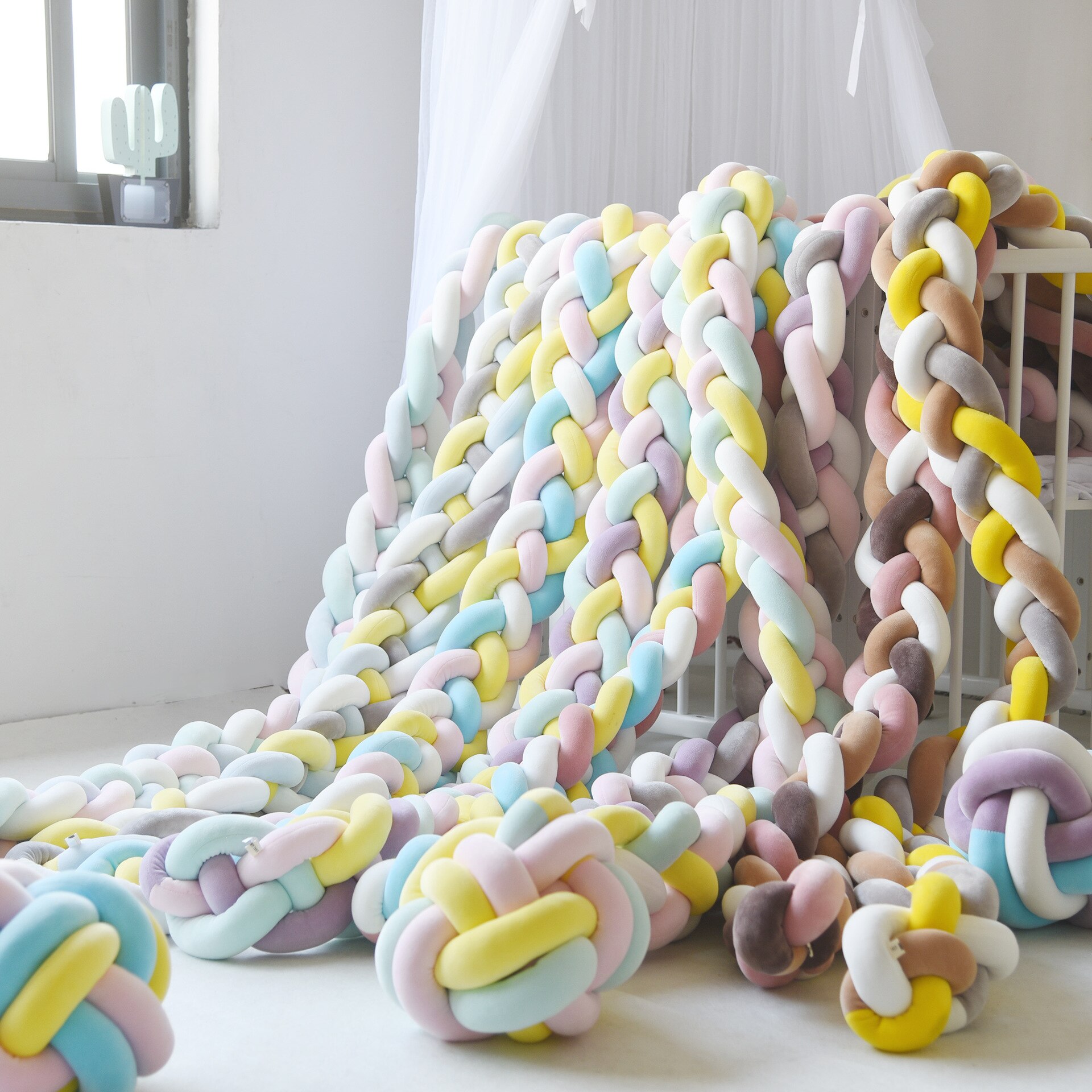 3M Lengte Katoen Weave Pluche Knoop Kamer Decoratie Meisje Kinderkamer Berço De Bebe Protector De Cuna
