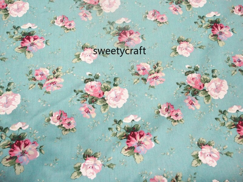 Tela de algodón por medio metro bordado de costura de retales Diy muñeca tela hecha a mano Material de costura Telas a de retales azul flor