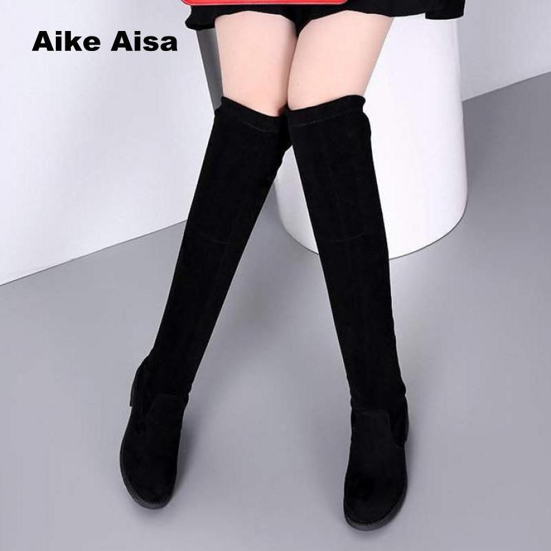 Size 35-41 Winter Over The Knee Boots Women Stretch Fabric Thigh High Sexy Woman Flat Shoes Long Bota Feminina Fast Y9