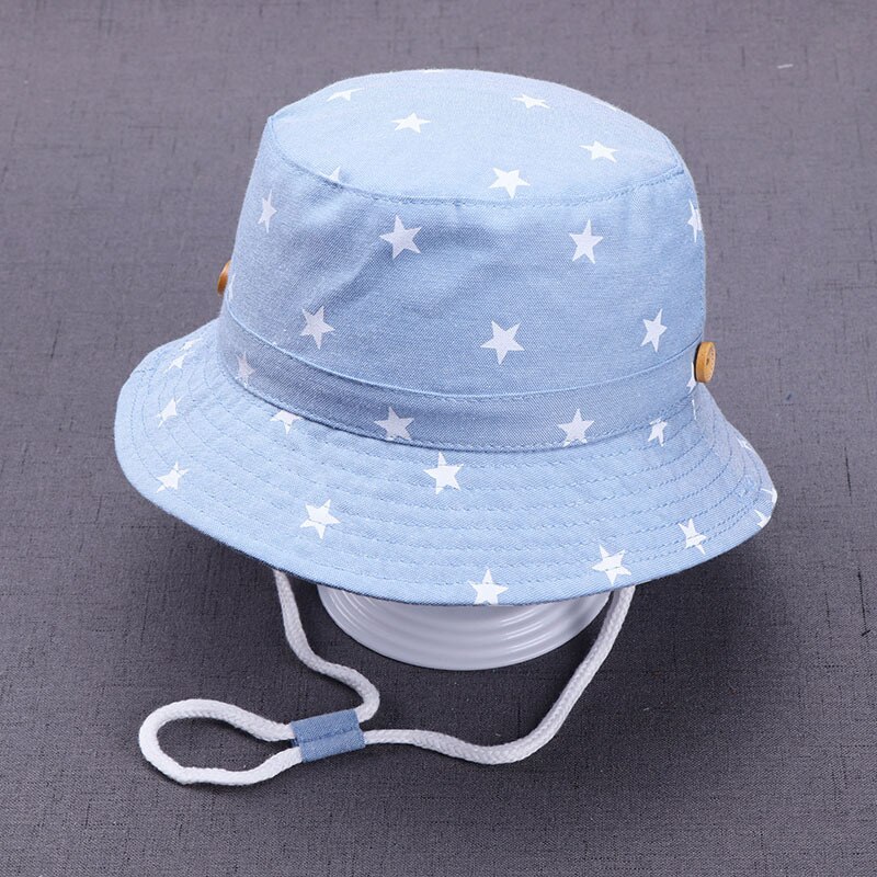 Summer Baby Bucket Hat Infant Newborn Denim Cotton Toddler Kids Tractor Cap Soft Cotton Hats Boys Girls Star Sun Hat: light blue / S