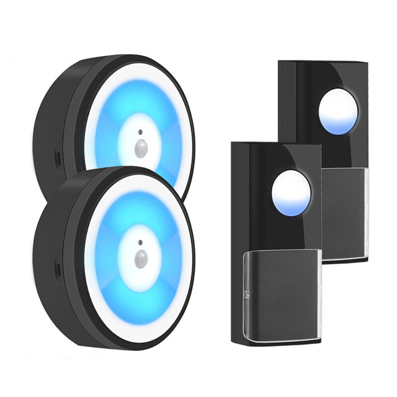 USB Powered IP55 Waterproof Wireless Smart Doorbell Door Bell Ring Chime Call 433MHZ LED Night Light Home Plug-Free For Home: B2 button 2 receiver