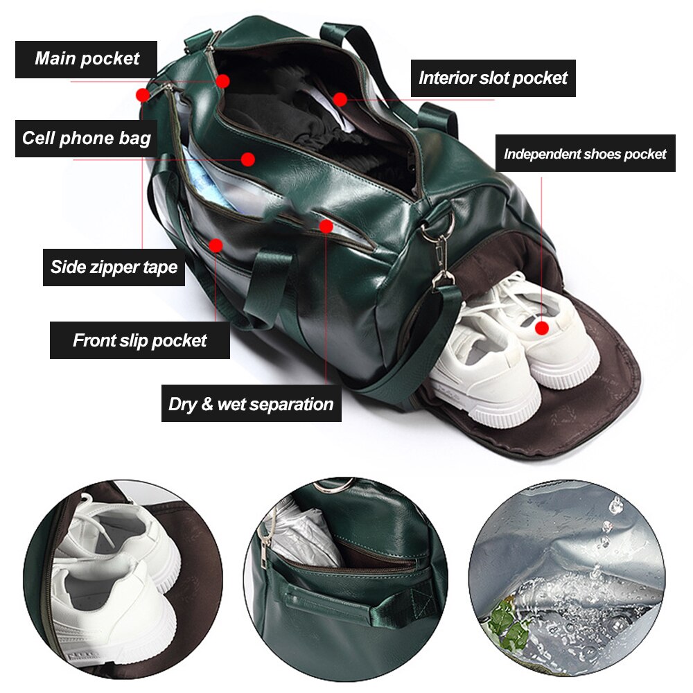 Sporttasche Leder Duffle Schulter Taschen Schuh Fach Wasserdichte draussen Reise Große Kapazität Sport Fitness Handtasche X163D