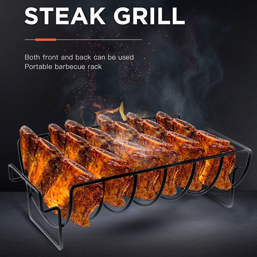 Bärbart värmebeständigt värmebeständigt utomhus camping grill grill grill ribben korg rack