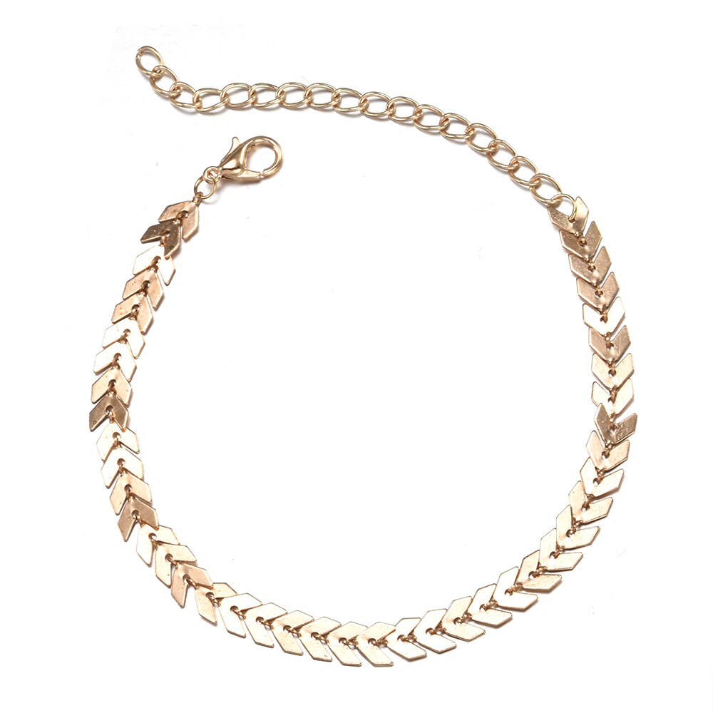 NEUE Sommer Fishbone Gold Farbe Fußkettchen Knöchel Fuß Schmuck Bein Kette auf Fuß für Frauen