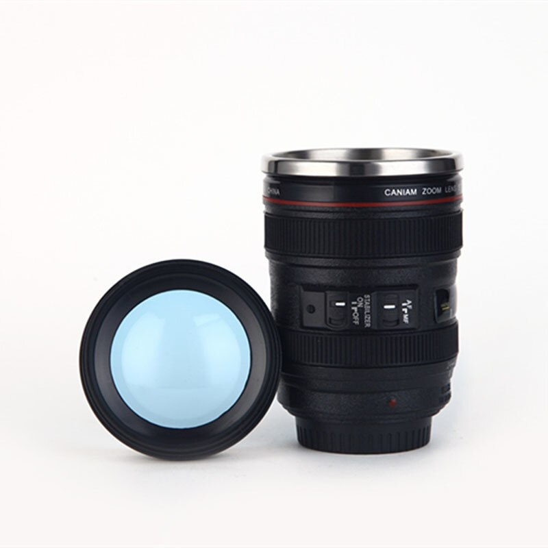 400ml Stainless steel liner Camera Lens Mugs Coffee Tea Cup Mugs With Lid Novelty Thermocup Thermo mug: black