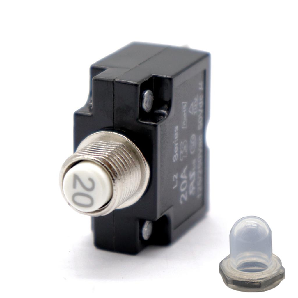 20 Amp Circuit Breaker Push-Button Reset with Quick Connect Terminals and Clear Waterproof Button Cover